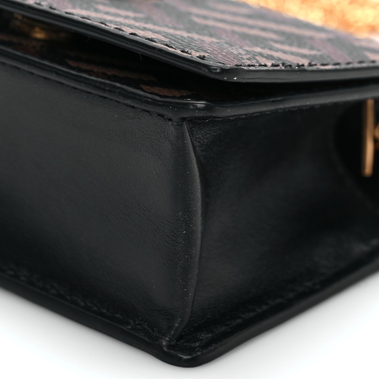 Coated Canvas La Greca Signature Print Virtus Mini Chain Bag Black Caramel