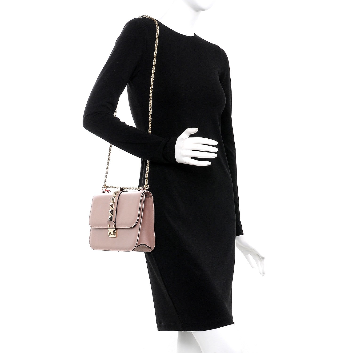 Valentino Garavani Vitello Medium Glam Lock Rockstud Flap Poudre 2 of 6