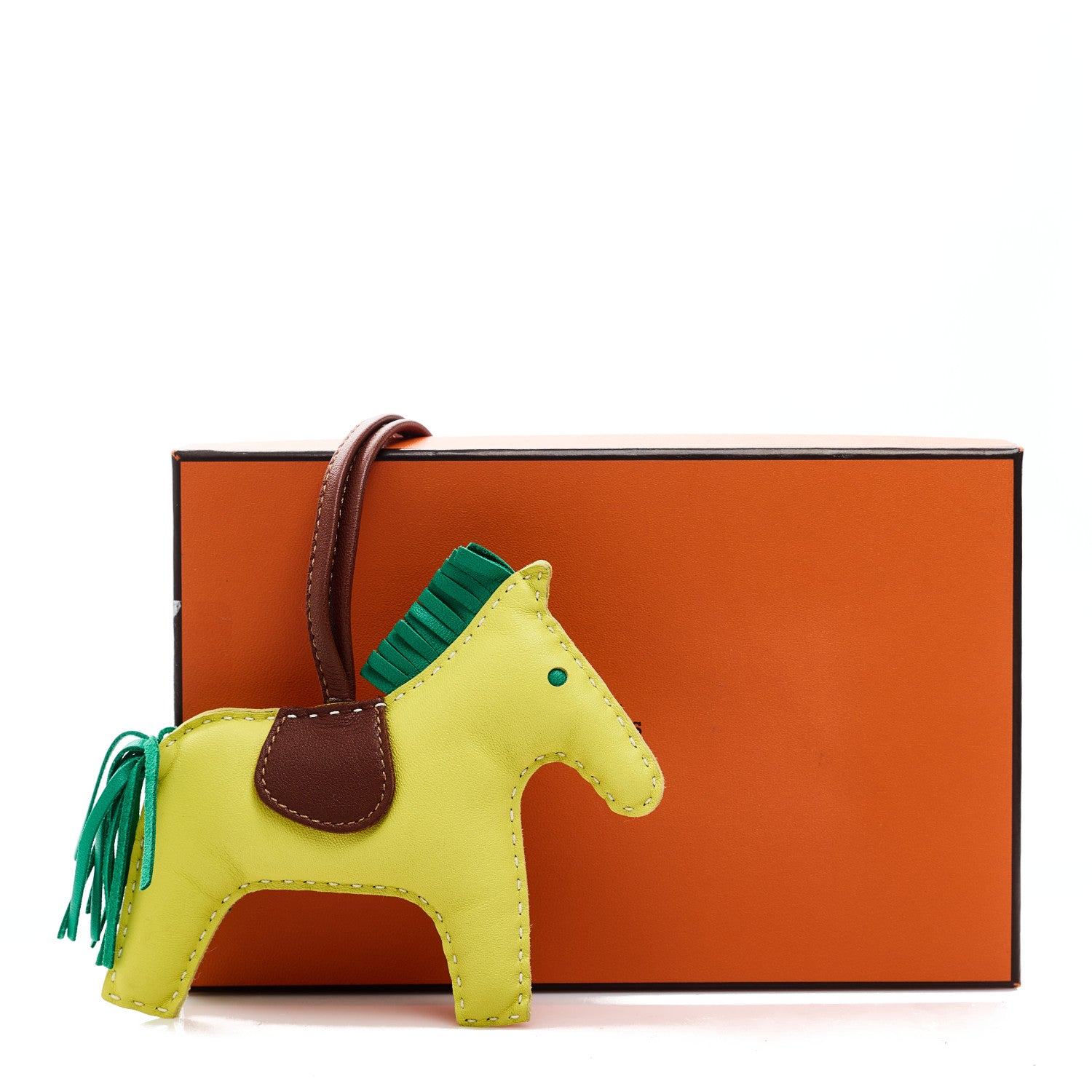 Hermes Milo Lambskin Grigri Rodeo Horse Bag Charm MM Lime Menthe Fauve 4 of 4