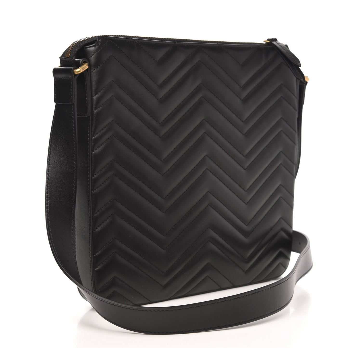Calfskin Matelasse GG Marmont Flat Messenger Bag Black