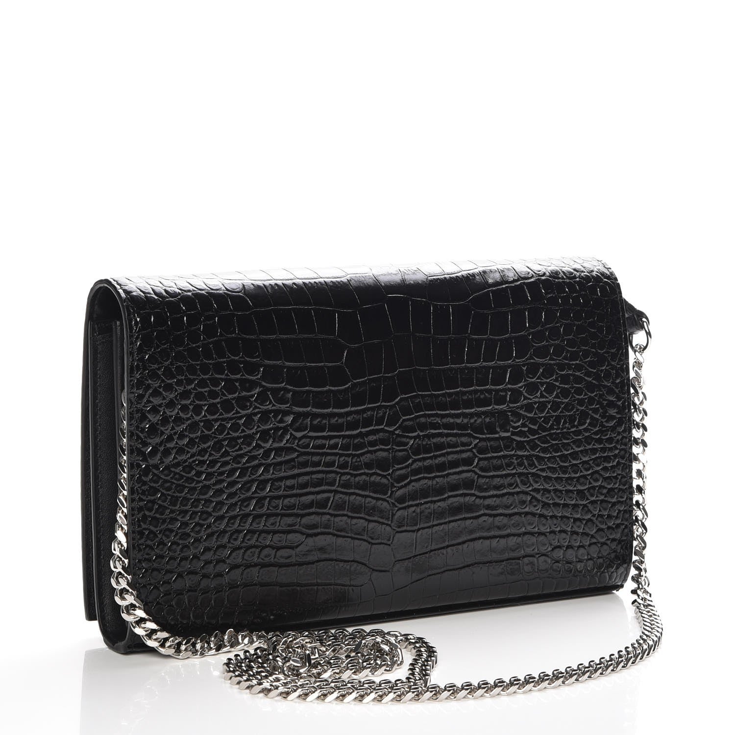 Saint Laurent Calfskin Crocodile Embossed Monogram Chain Wallet Nero Black 4 of 7