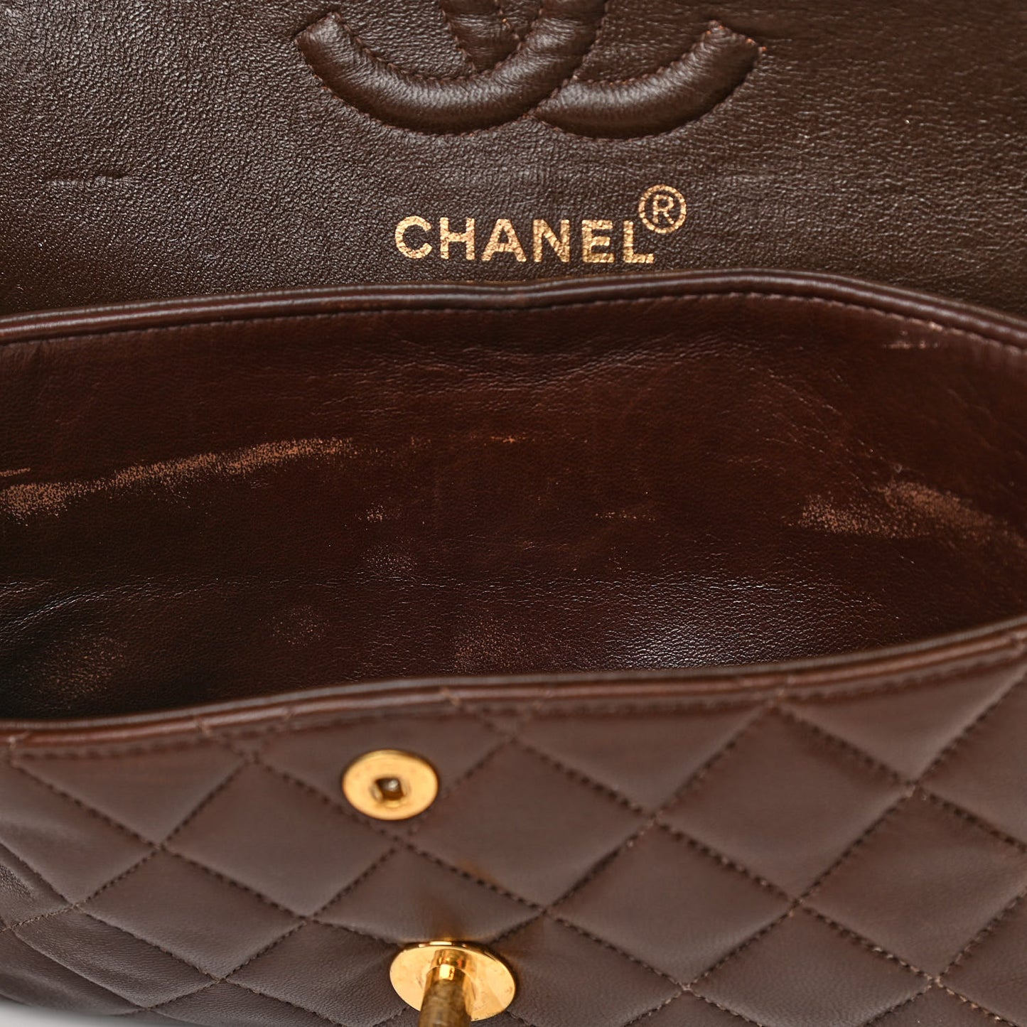 Lambskin Quilted Small Double Flap Dark Brown