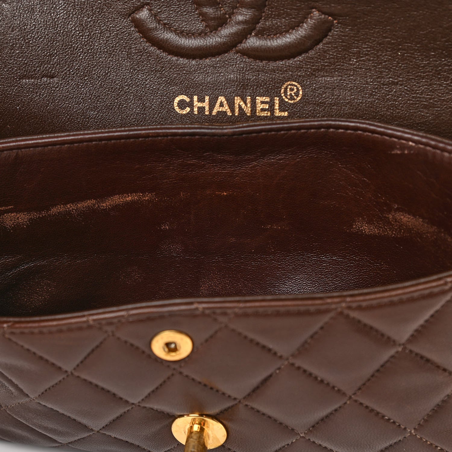 Chanel Lambskin Quilted Small Double Flap Dark Brown 14 of 17