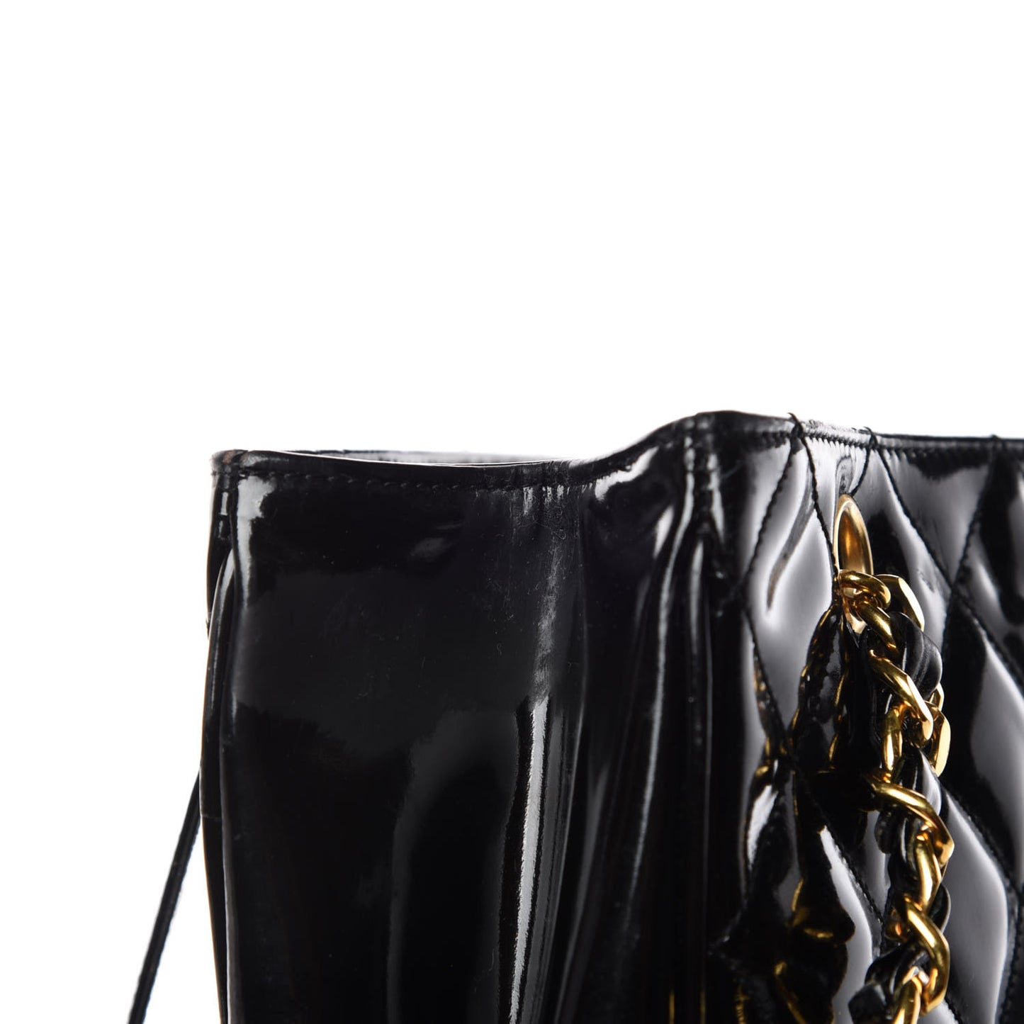 Patent Quilted Shoulder Bag Black