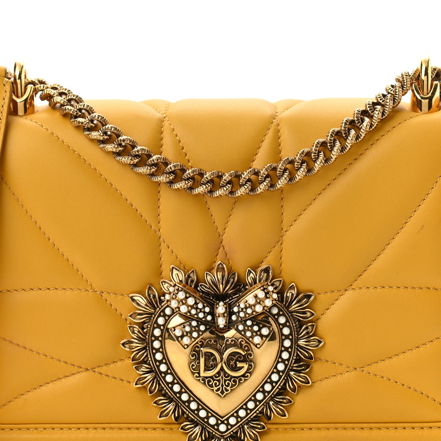 Dolce & Gabbana Calfskin Medium Devotion Crossbody Bag Yellow 8 of 9