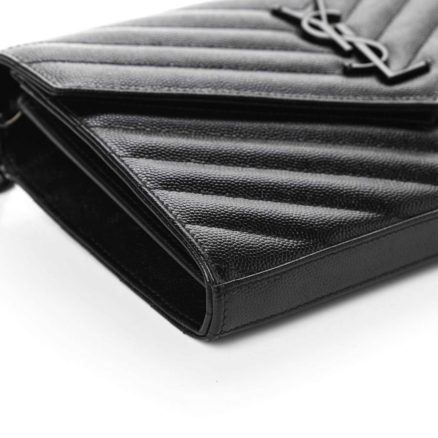 Grain De Poudre Matelasse Chevron Monogram Chain Wallet Black