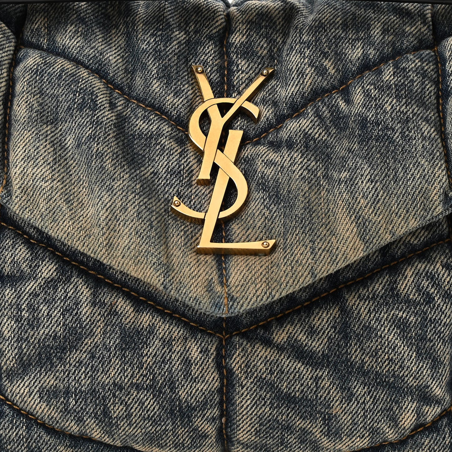 Denim Quilted Small Loulou Puffer Monogram Chain Satchel Rodeo Blue
