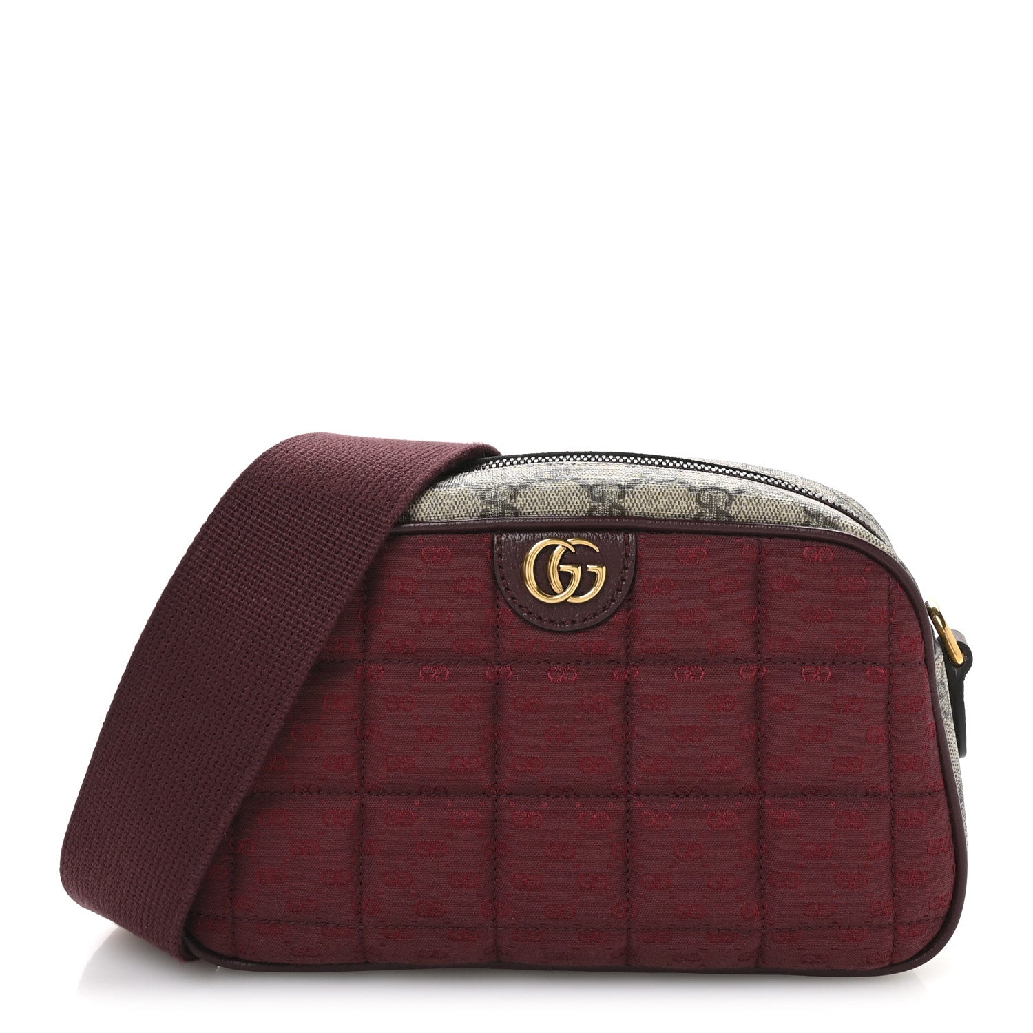 Gucci Monogram GG Mignon Textured Dollar Calfskin GG Supreme Monogram Quilted Small Crossbody Bag  Burgundy Beige Ebony 1 of 11