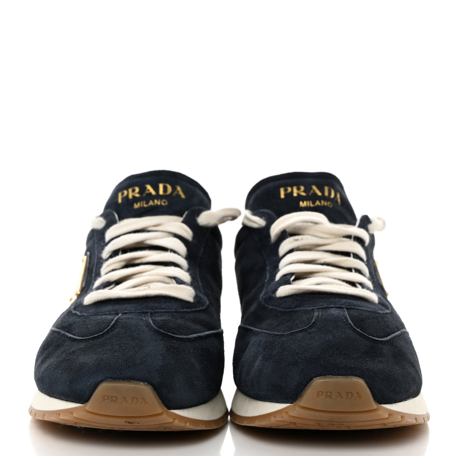Prada Suede Logo Womens Low Top Sneakers 39 Navy 2 of 9