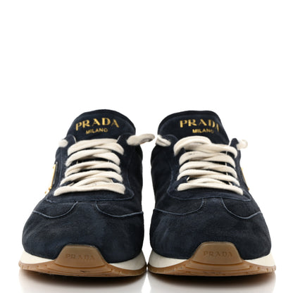 Prada Suede Logo Womens Low Top Sneakers 39 Navy 2 of 9
