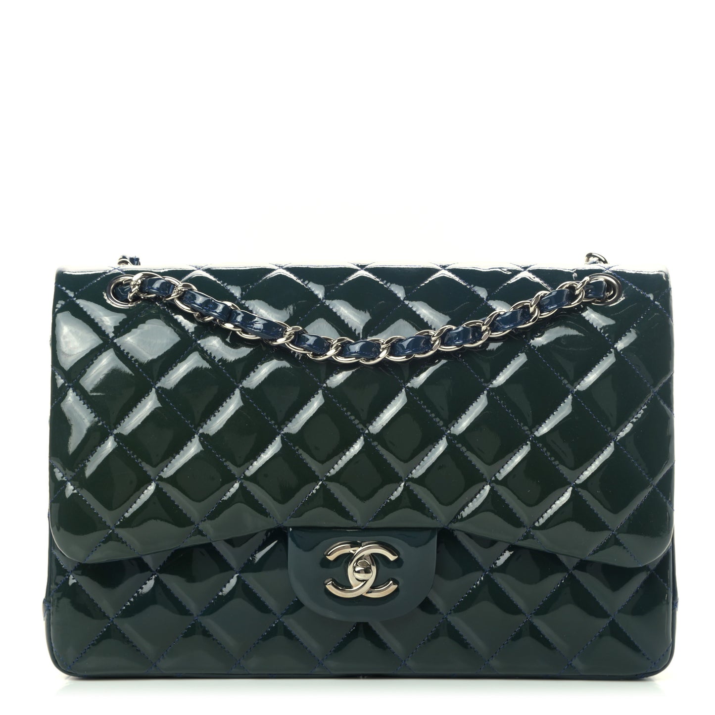 Patent Quilted Jumbo Double Flap Navy
