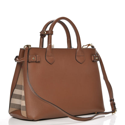 Burberry Grainy Calfskin House Check Medium Banner Tote Tan 4 of 9