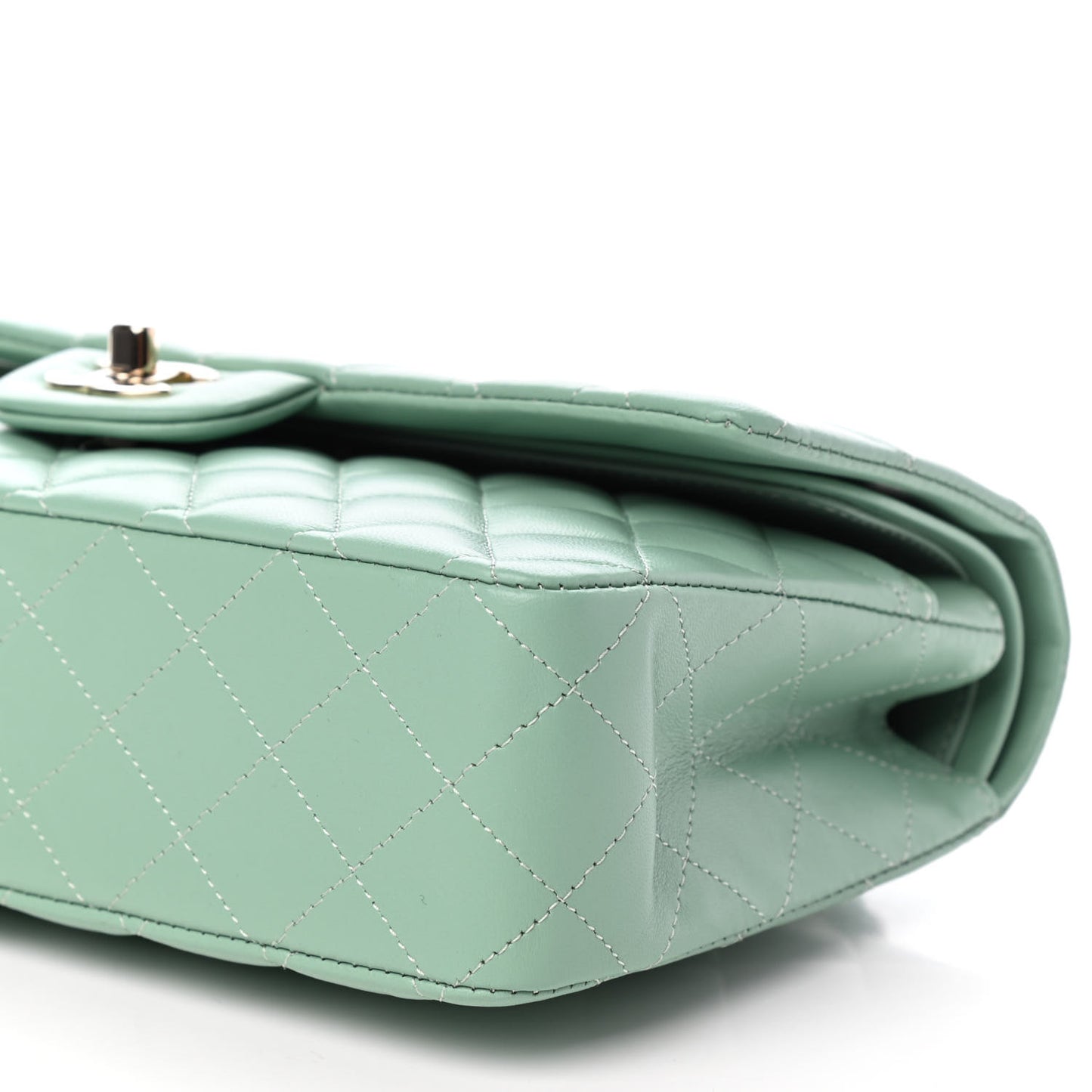 Lambskin Quilted Medium Double Flap Light Green