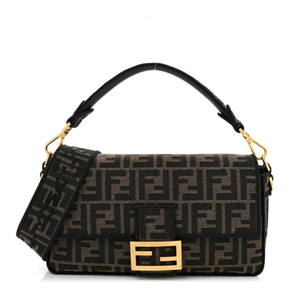 Fendi Fabric Jacquard FF 1974 Medium Baguette Tobacco Moro Black 1 of 10