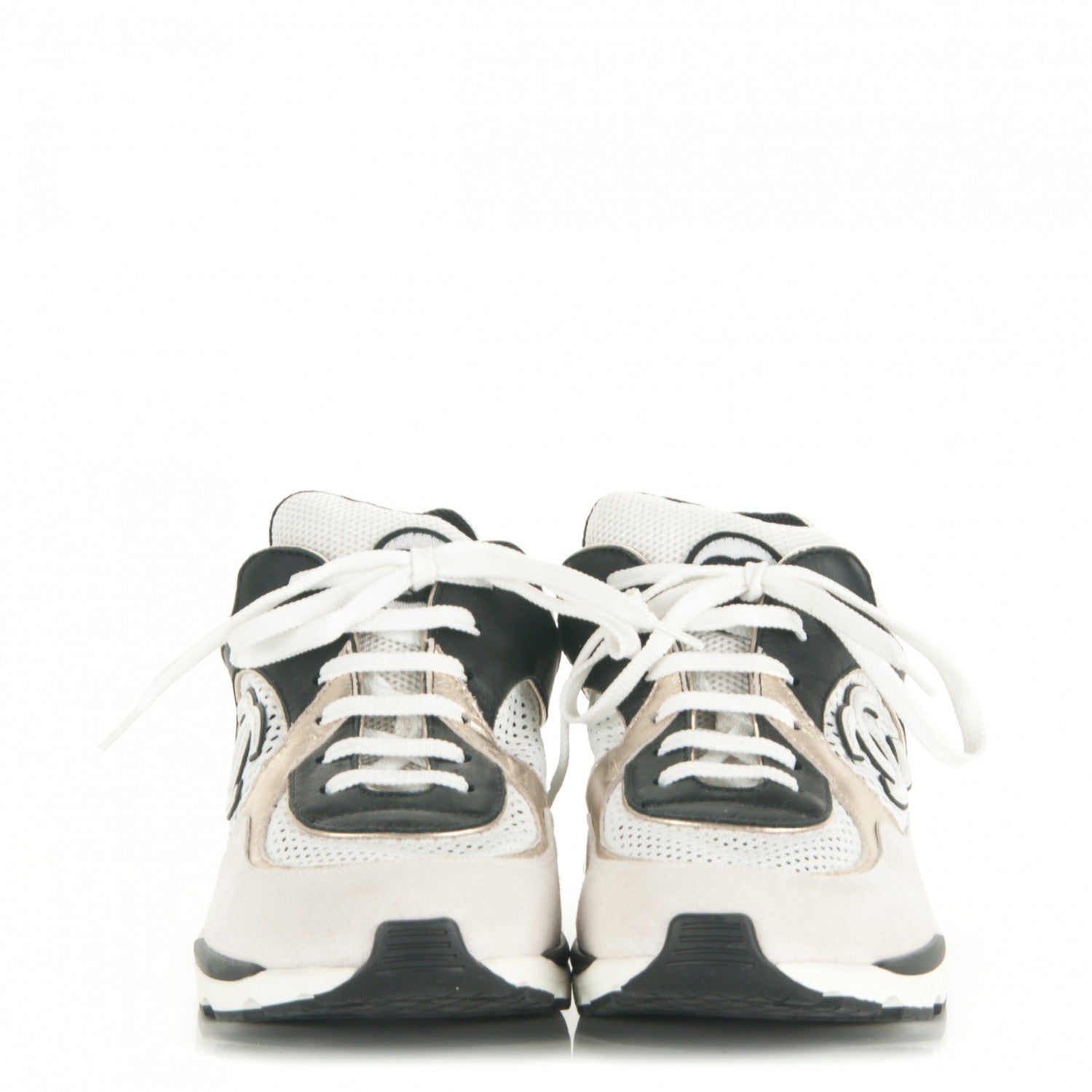 Chanel Suede Calfskin CC Sneakers 40 Navy White Gold 2 of 7