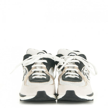 Chanel Suede Calfskin CC Sneakers 40 Navy White Gold 2 of 7