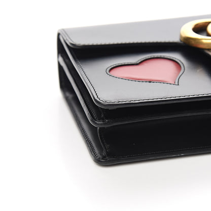 Gucci Knight Calfskin Malaga Kid Heart Medium GG Marmont Chain Handle Bag Black Hibiscus Red Multicolor 8 of 12