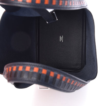 Hermes Epsom Tressage De Cuir Picotin Lock 18 PM Bleu Indigo Black Terre Battue 5 of 9