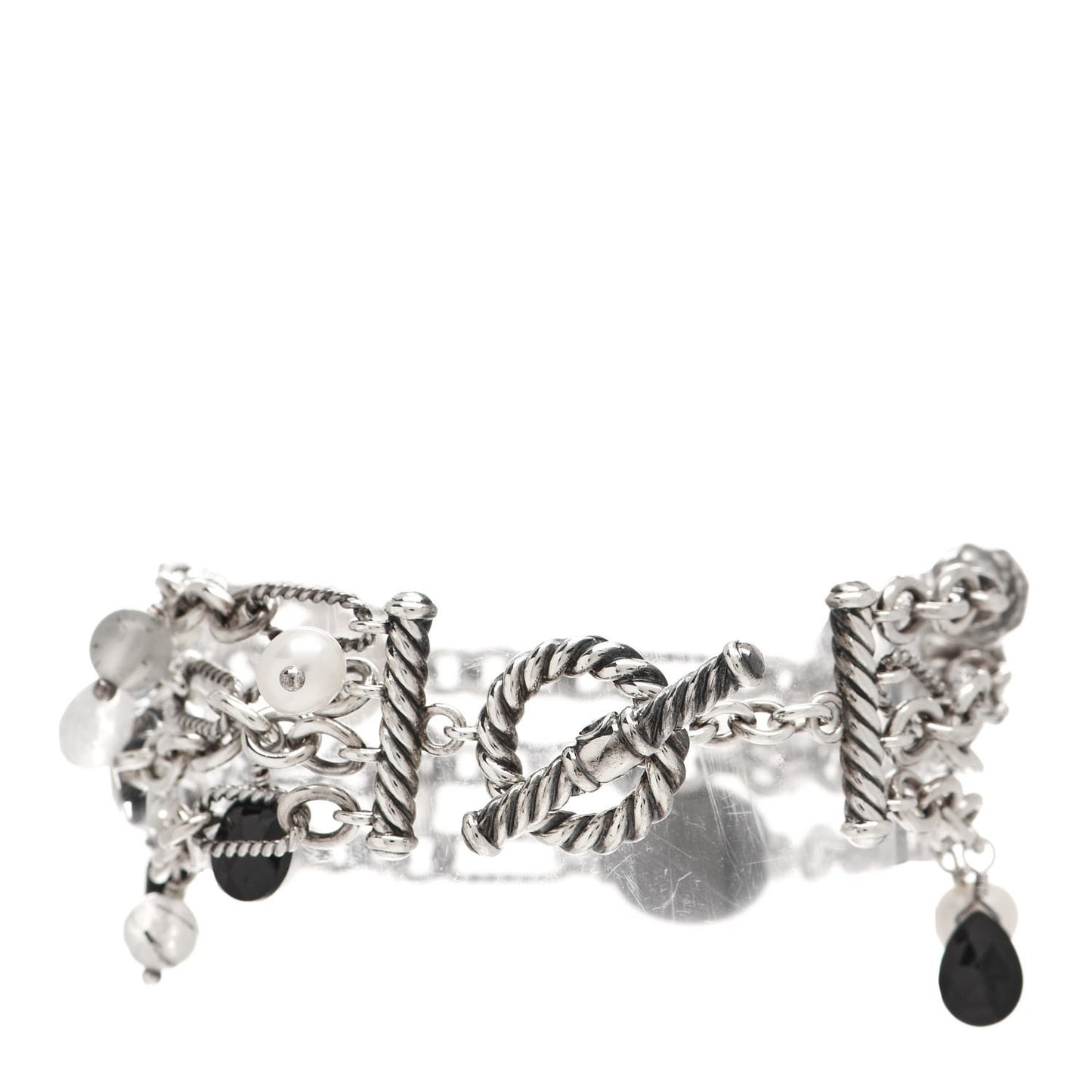 Sterling Silver Pearl Hematine Agate Moonstone Bijoux Multi Strand Bracelet
