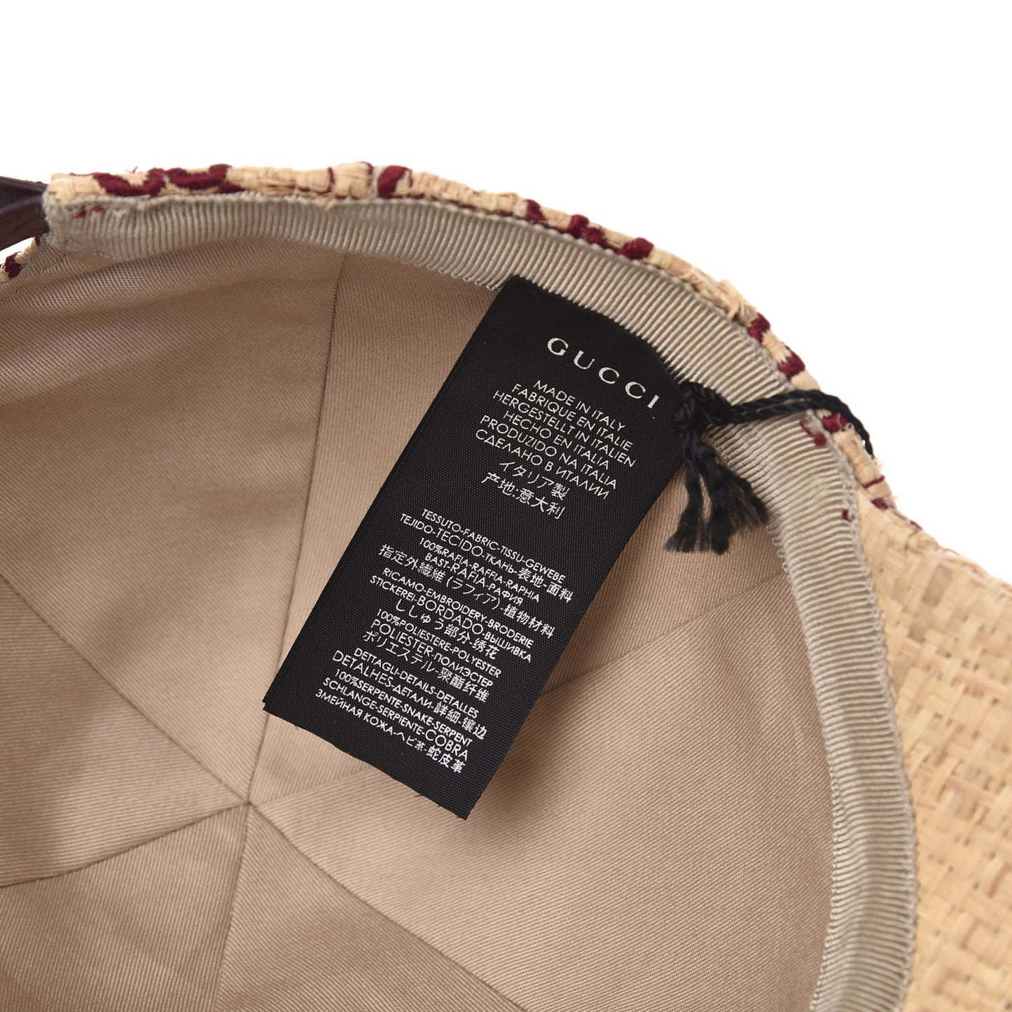 Raffia GG Monogram Elaphe Embroidered Aisha Baseball Hat M Ivory Bordeaux