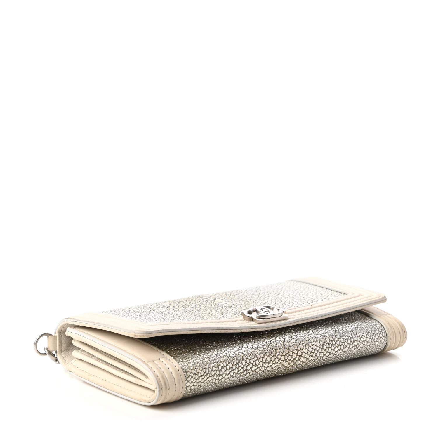 Chanel Metallic Galuchat Stingray Lambskin Boy Wallet With Removable Chain Silver 4 of 12