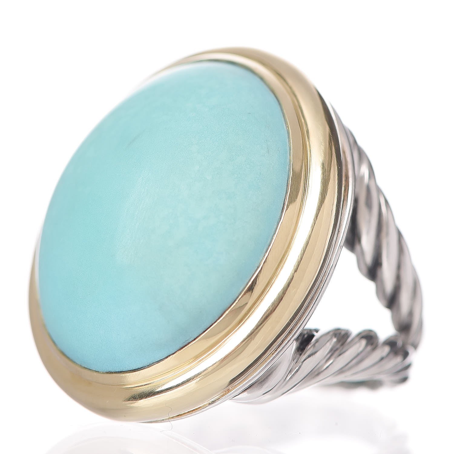 David Yurman Sterling Silver 18K Yellow Gold Turquoise 20mm Signature Oval Ring 52 6 3 of 5