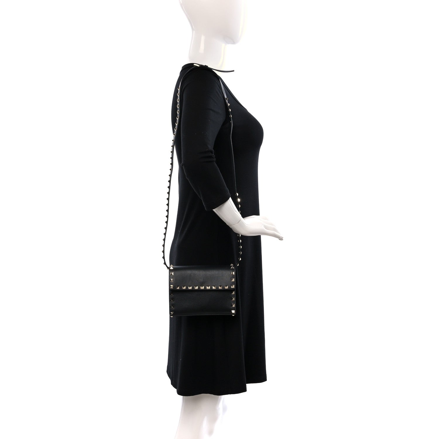 Valentino Garavani VALENTINO GARAVANI Vitello Mini Rockstud Flap Wallet on Strap Black 2 of 8