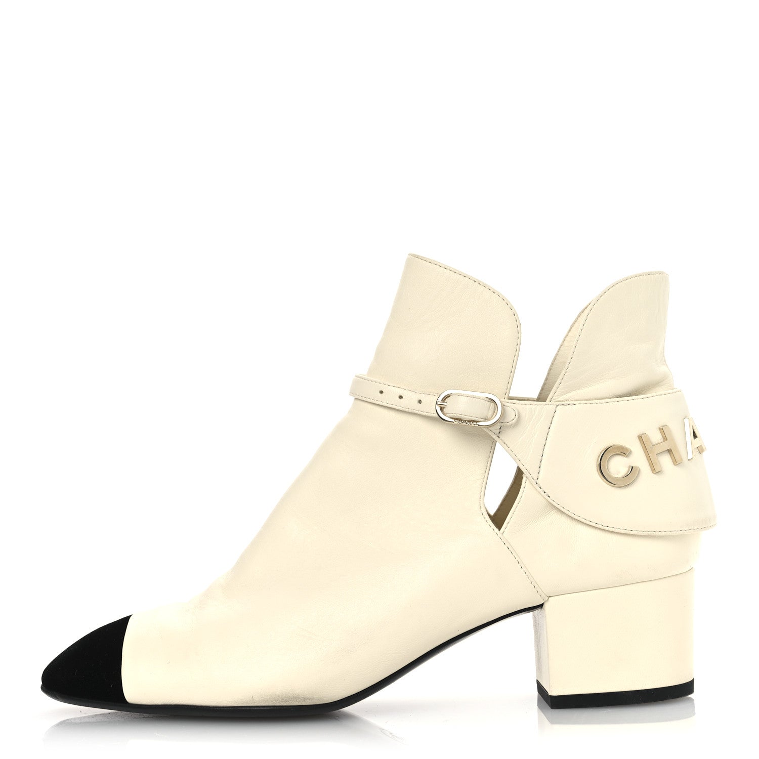 Chanel Lambskin Velvet Cap Toe Short Ankle Boots 37.5 White 1 of 15
