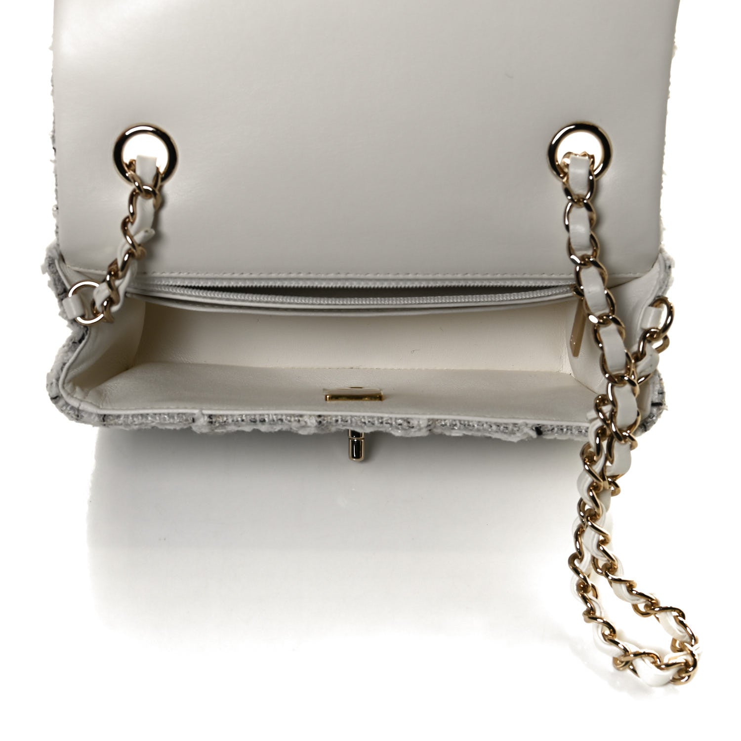 Chanel Tweed Quilted Mini Rectangular Flap White Grey 5 of 13