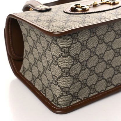 Gucci GG Supreme Monogram Azalea Calfskin Mini Horsebit 1955 Foldover Top Handle Bag Beige Ebony Brown Sugar 7 of 8