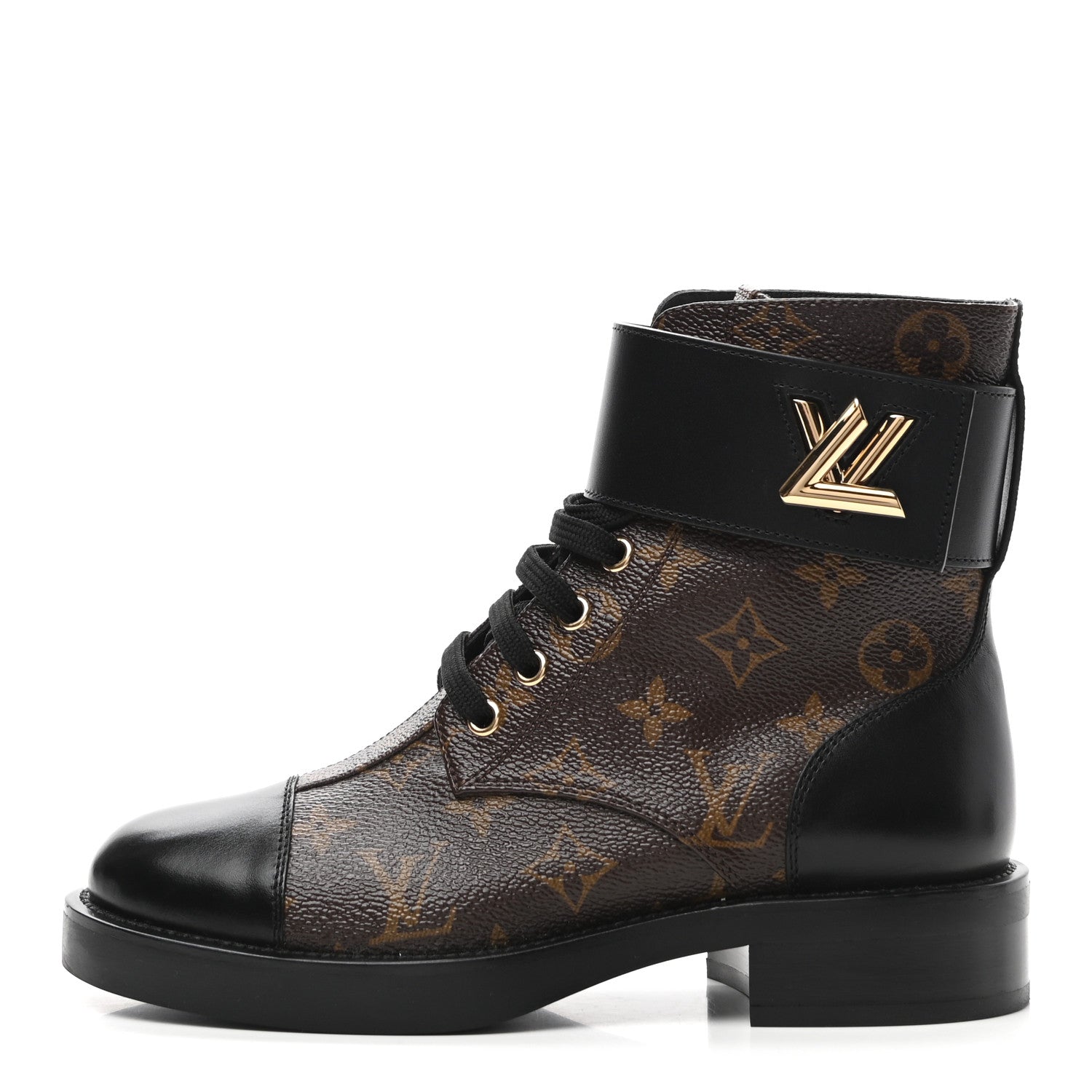 Louis Vuitton Monogram Calfskin Wonderland Flat Ranger Boots 35.5 Black 1 of 9