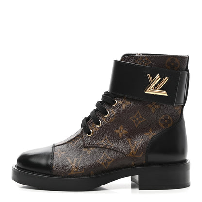 Louis Vuitton Monogram Calfskin Wonderland Flat Ranger Boots 35.5 Black 1 of 9