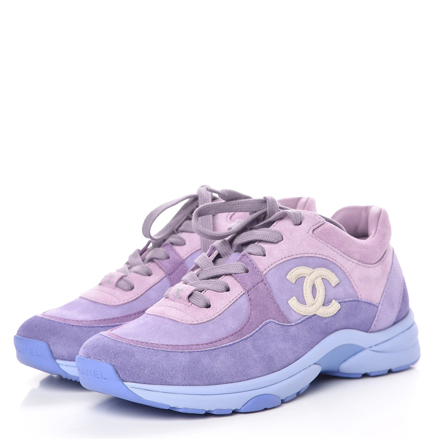 Chanel Nylon Calfskin Suede CC Womens Sneakers 37 Purple 448154