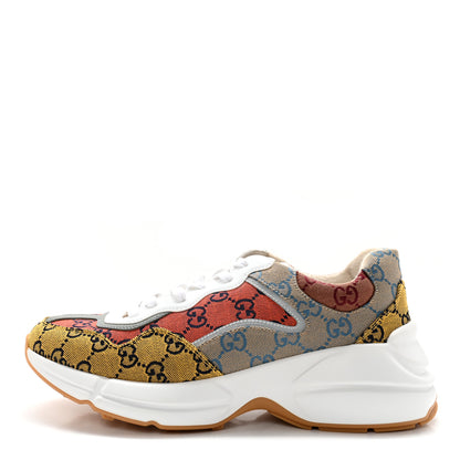 Gucci Monogram Multicolor Mens Rhyton Sneakers 8.5 Yellow Blue Great White Tabasco 1 of 11