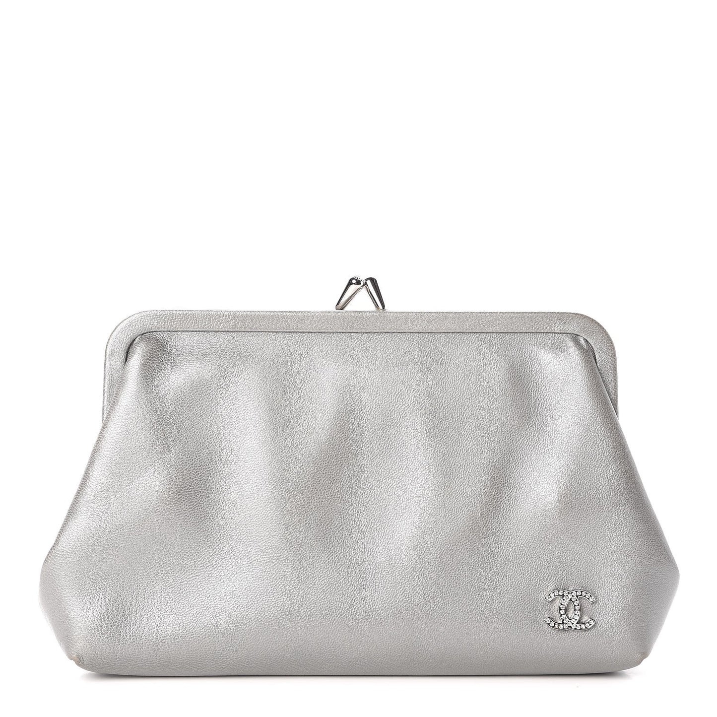 Lambskin CC Kiss Lock Evening Clutch Grey