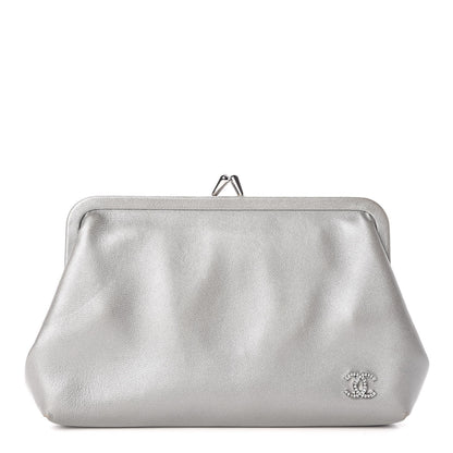 Chanel Lambskin CC Kiss Lock Evening Clutch Grey 1 of 10