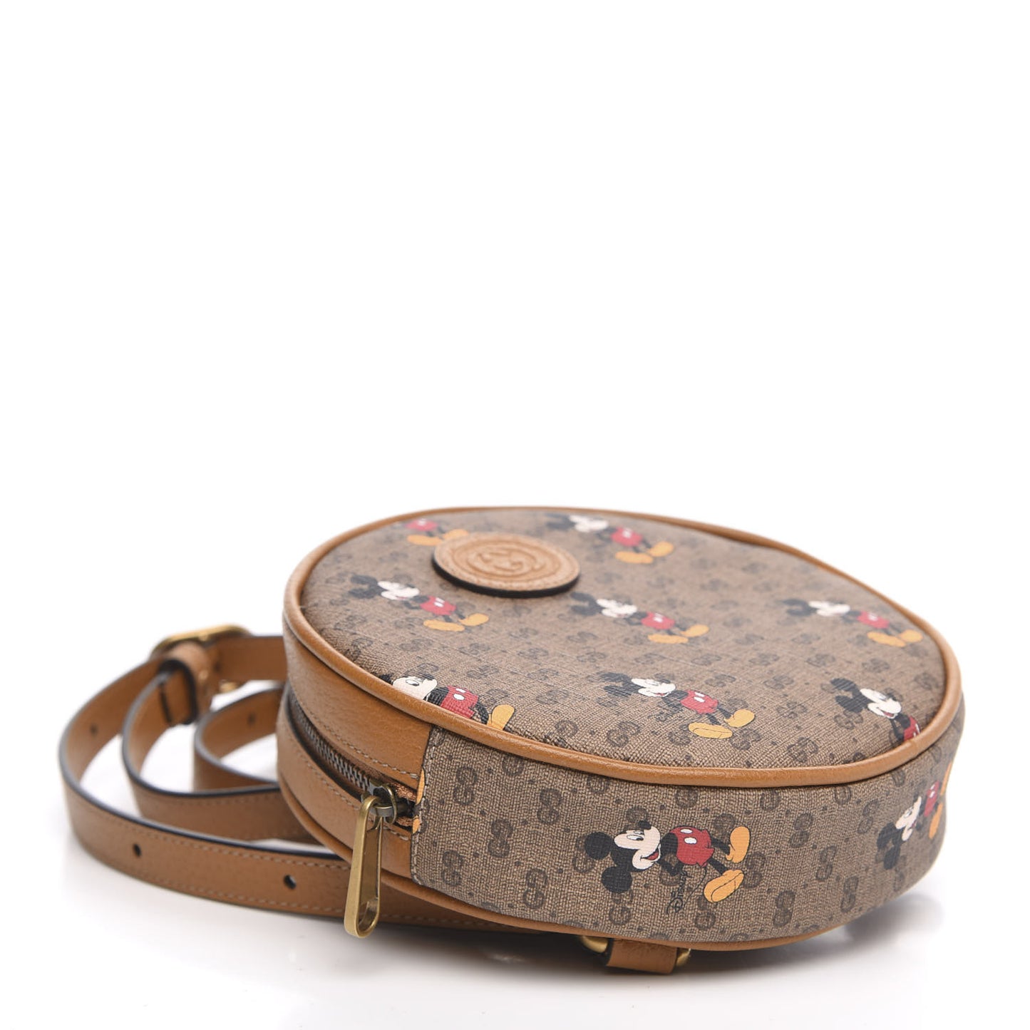 X DISNEY Mini Vintage GG Supreme Monogram Mickey Mouse Round Backpack Beige Vintage Sun Oil