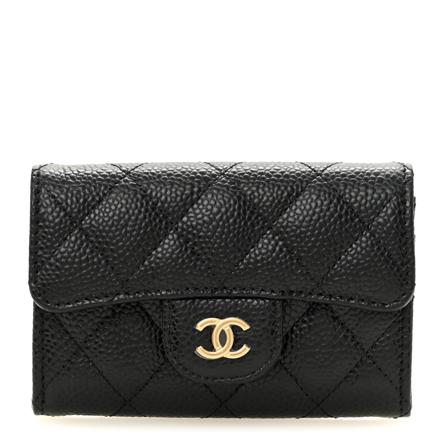 Caviar Quilted Flap Card Holder Wallet Black