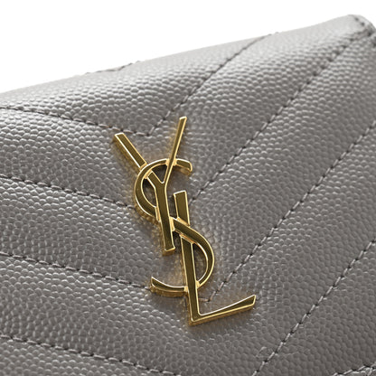 Saint Laurent Grain De Poudre Matelasse Chevron Monogram Flap Card Case Fog 9 of 9