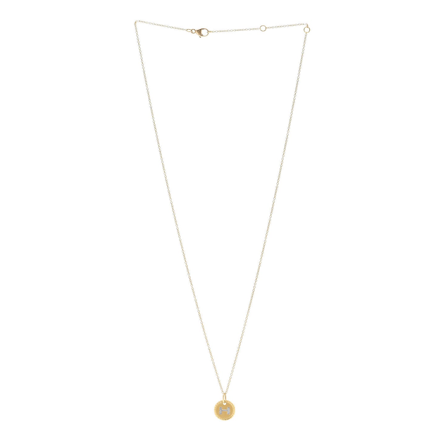 18K Yellow Gold Diamond Initial H Charm Necklace