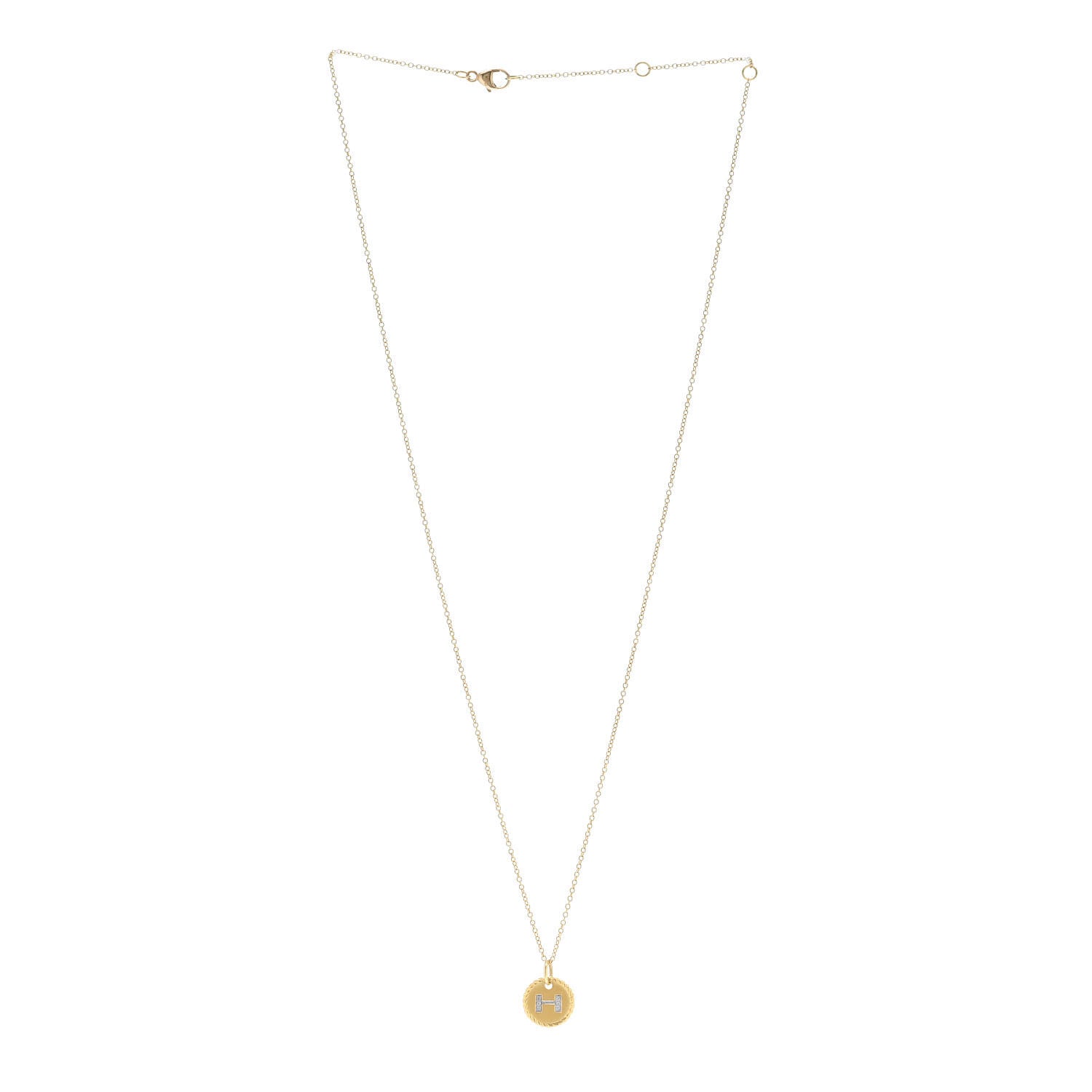 David Yurman 18K Yellow Gold Diamond Initial H Charm Necklace 3 of 6