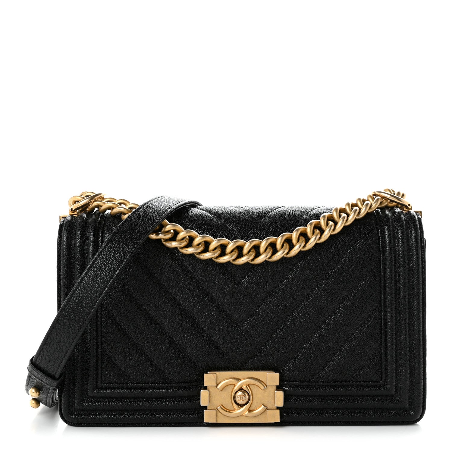Chanel Caviar Chevron Quilted Medium Boy Flap Black 1 of 10