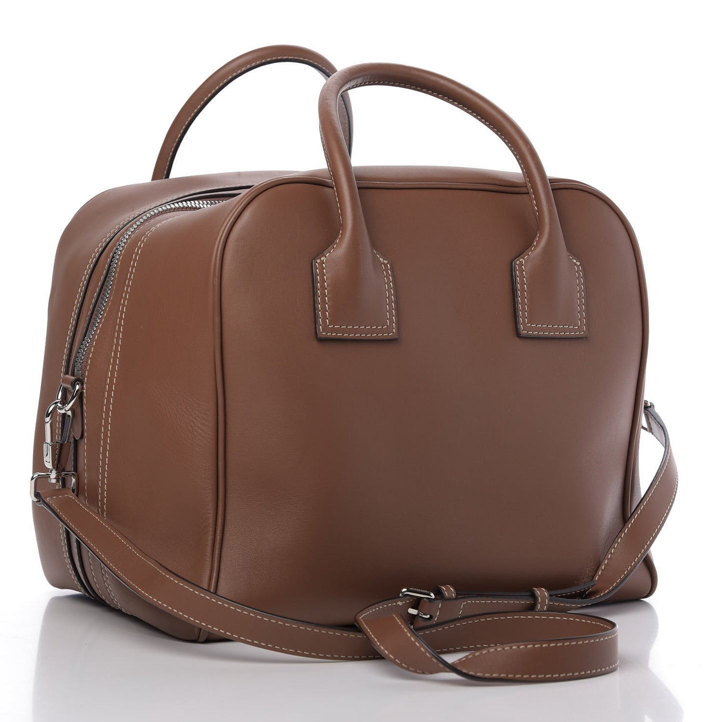 Smooth Calfskin Medium Cube Bowling Bag Malt Brown