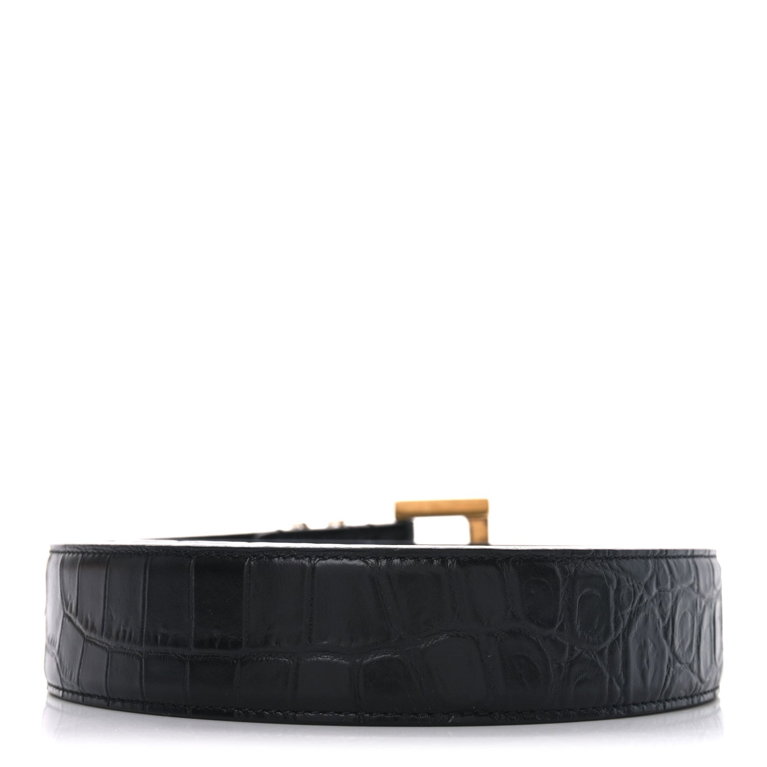 Saint Laurent Calfskin Crocodile Embossed Monogram Square Buckle Belt 100 40 Black 2 of 6