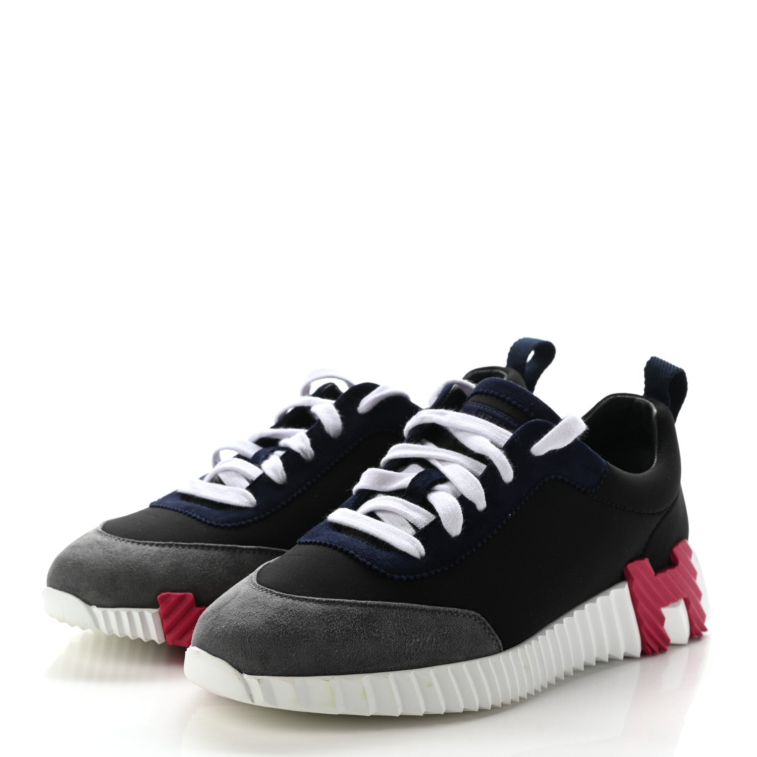 Hermes Technical Canvas Suede Goatskin Womens Bouncing Sneakers 38 Black Gris Osmium 3 of 11