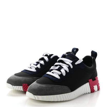 Hermes Technical Canvas Suede Goatskin Womens Bouncing Sneakers 38 Black Gris Osmium 3 of 11