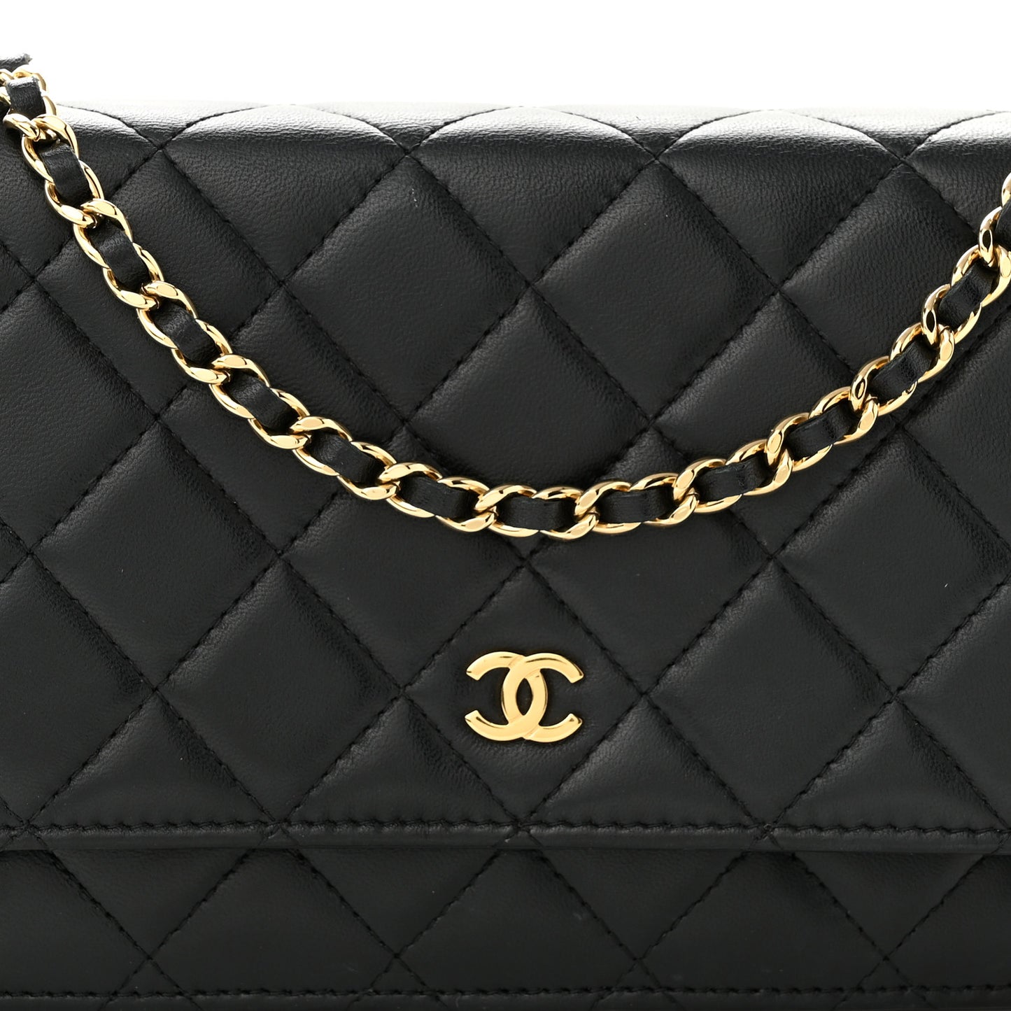 Lambskin Quilted Wallet On Chain WOC Black