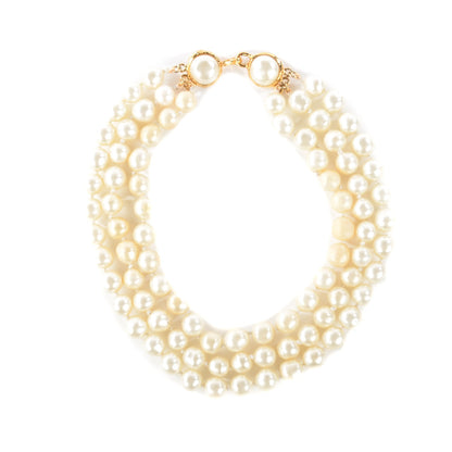 Chanel Pearl Triple Strand CC Short Necklace Gold 1 of 7