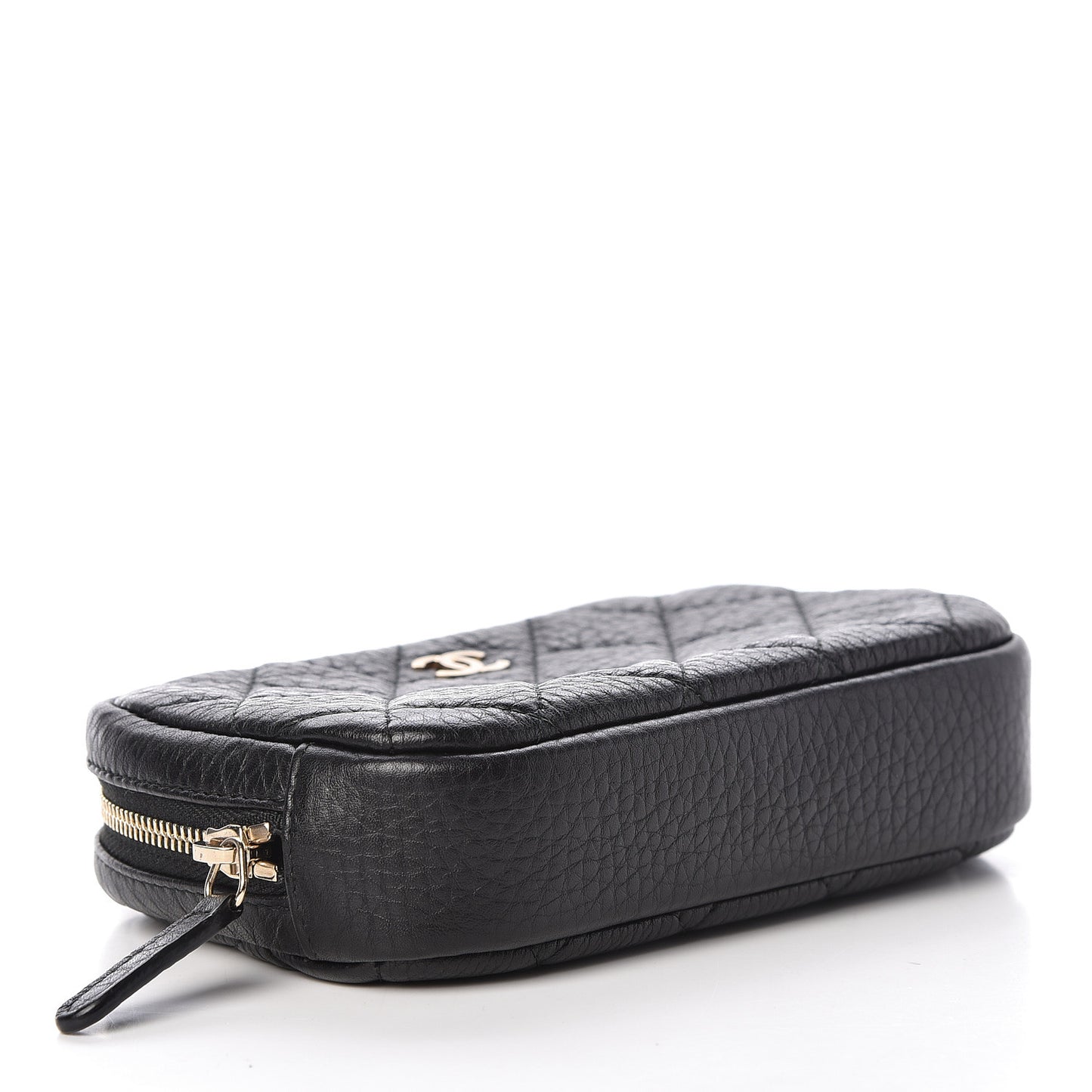 Calfskin Quilted Small Curvy Pouch Cosmetic Case Black