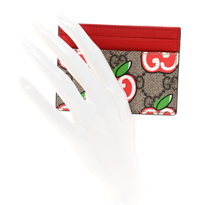 Gucci GG Supreme Monogram Apple Card Holder Beige Multicolor Lobster Red 2 of 7